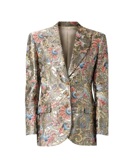 Etro Metallic Floral-Jacquard Single-Breasted Blazer