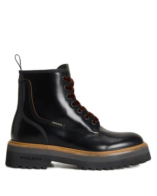 Woolrich Black Main Lace-Up Combat Boots