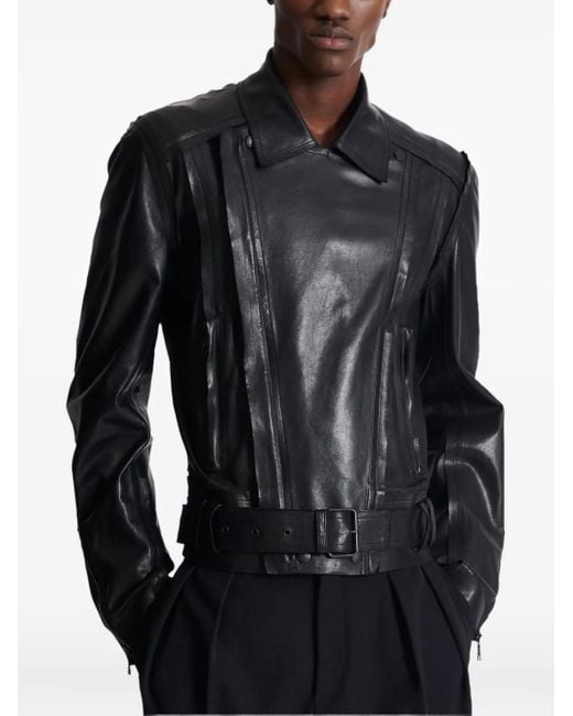 Balmain Black Belted Leather Biker Jacket for men