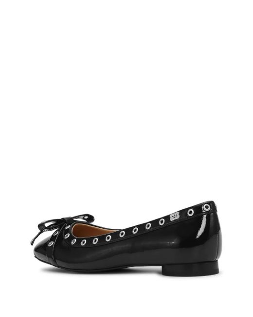 Ganni Black Ballet Flats With Eyelets And Bow