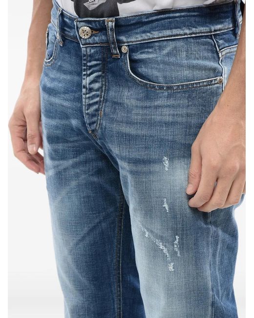 John Richmond Blue Distressed Regular-Fit Jeans for men