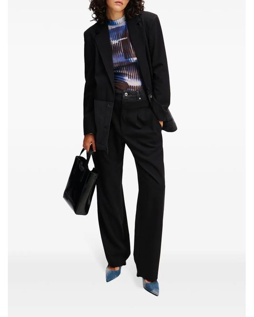 Karl Lagerfeld Black Double-Waist Tailored Trousers