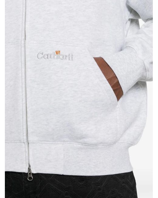 Carhartt White Logo-Embroidered Zip-Up Hoodie