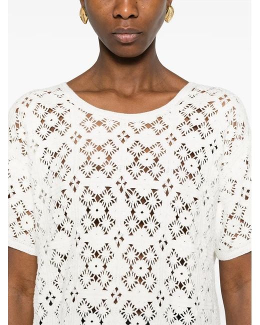 Bompard White Openwork Crochet Blouse