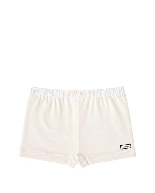 Entire studios Natural Lounge Elasticated-Waistband Logo-Patch Shorts
