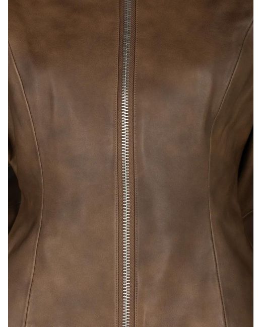 The Sei Brown Zip-Up Leather Jacket