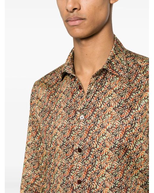 Etro Brown Chemise En Coton À Imprimé Graphique for men