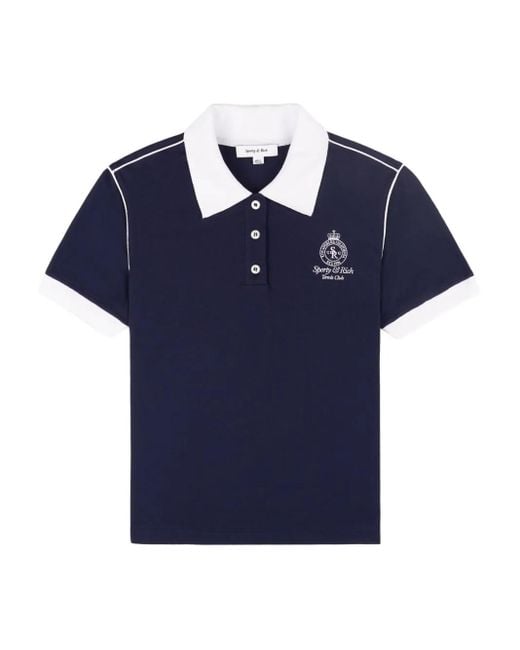 Sporty & Rich Blue Contrast-Trim Polo Shirt