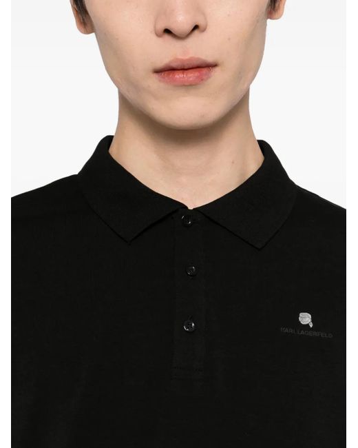 Karl Lagerfeld Black Logo-Embossed Polo Shirt for men