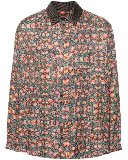 Siedres Brown Graphic-print Twill Shirt for men