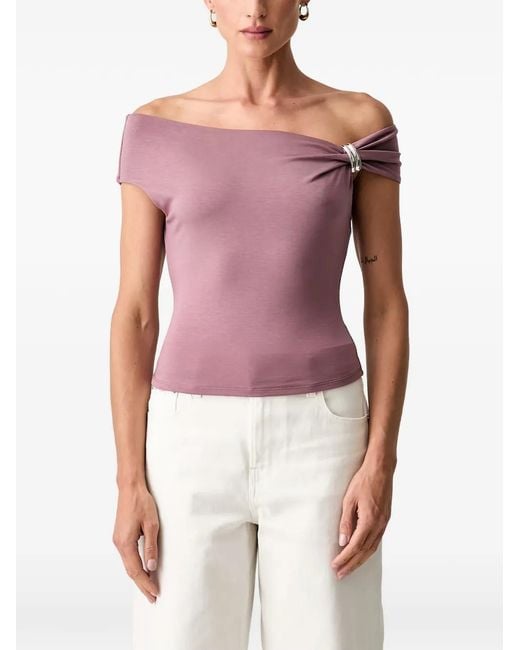 Guess Purple Off-Shoulder Jewel Top