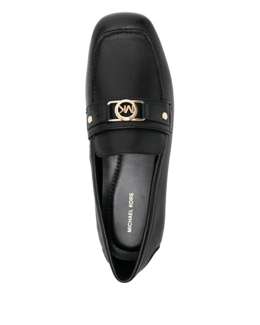 Michael Kors Black Leather Logo-Plaque Loafers