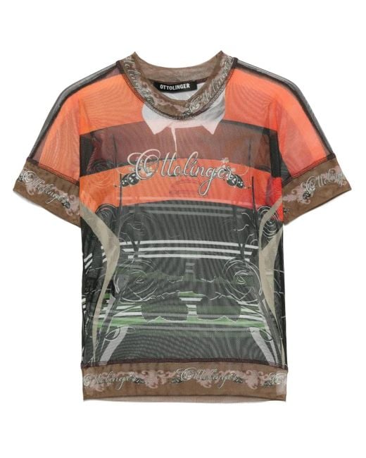 OTTOLINGER Orange Polo-Print Mesh T-Shirt