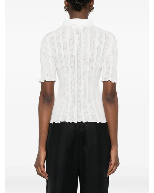 Victoria Beckham White Scalloped Cotton Polo Shirt