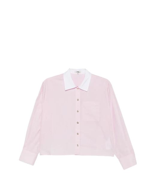 Maje Pink Contrast-Collar Cropped Shirt