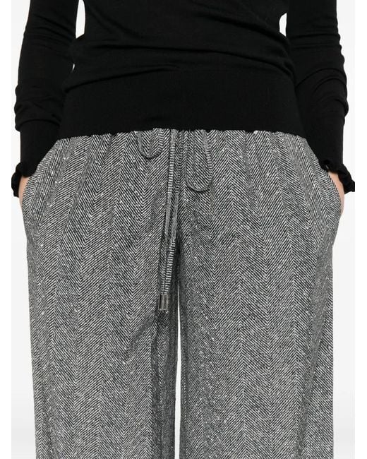 Ermanno Scervino Gray Herringbone Wide-Leg Viscose Pants