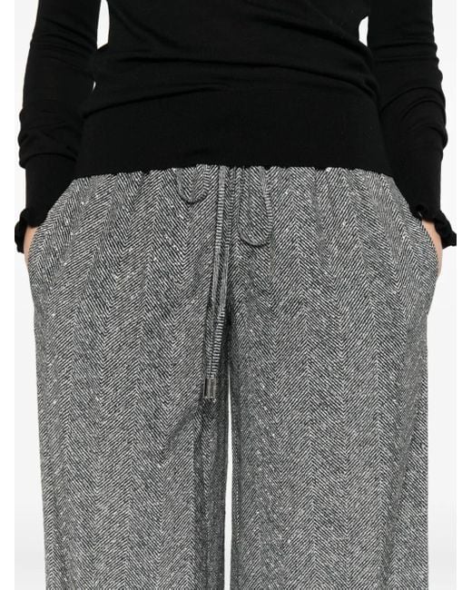 Ermanno Scervino Gray Herringbone Wide-Leg Viscose Pants