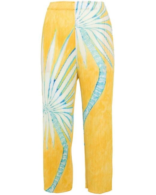Pantalones plisados con palmeras estampadas Pleats Please Issey Miyake de color Yellow