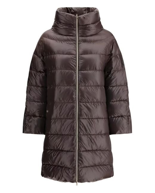 Herno Brown Quilted High-Collar Coat