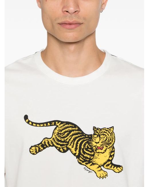 KENZO White Tiger-Print T-Shirt for men