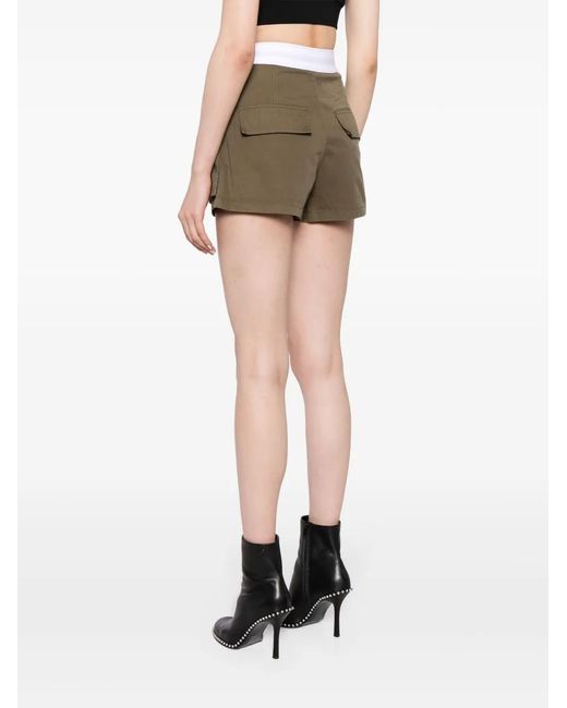 Alexander Wang Natural Logo-Waistband Cotton Cargo Shorts