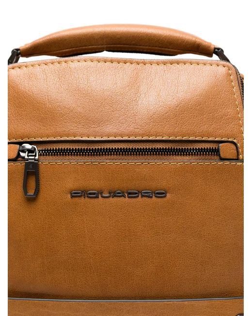 Piquadro Brown Multi-Pocket Leather Backpack for men