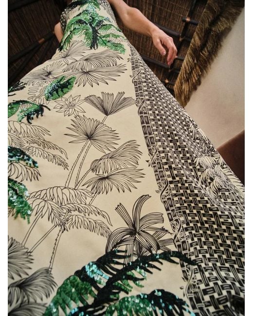 Johanna Ortiz Green Simbologia Floral Sequin Maxi Dress