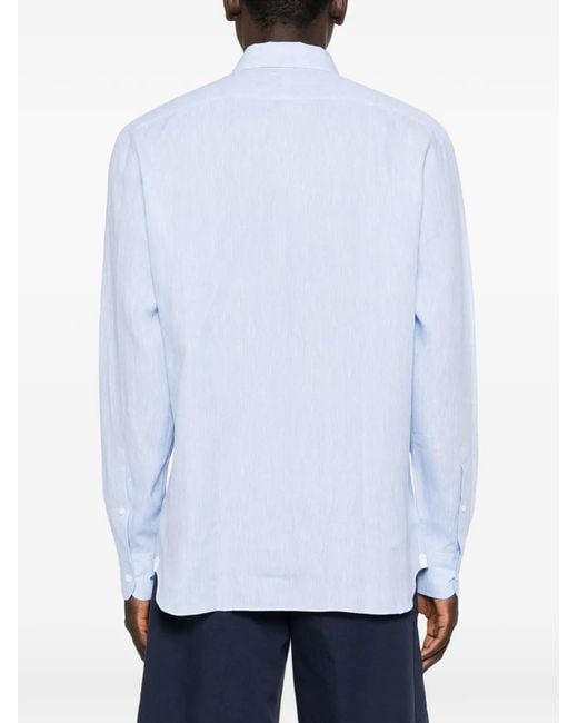Zegna Blue Long-Sleeve Button-Up Shirt for men