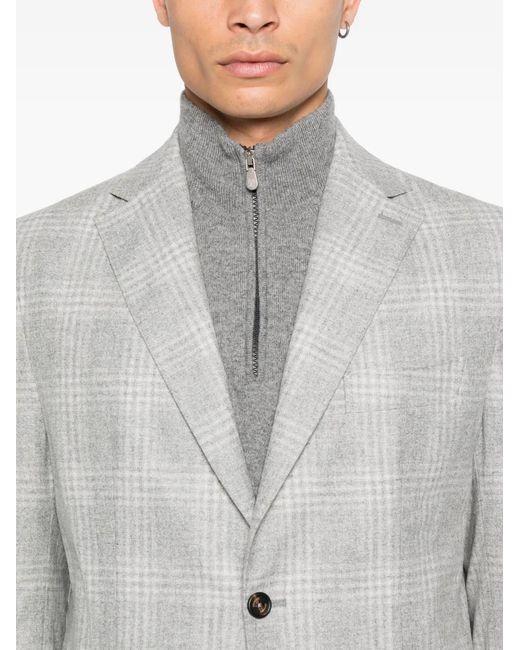 Eleventy Gray Checked Single-Breasted Blazer for men