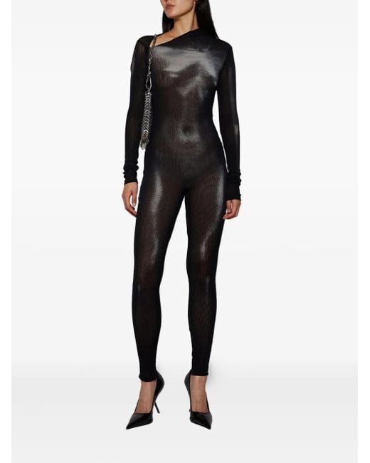 Jean Paul Gaultier Black Asymmetric-Collar Mesh Jumpsuit