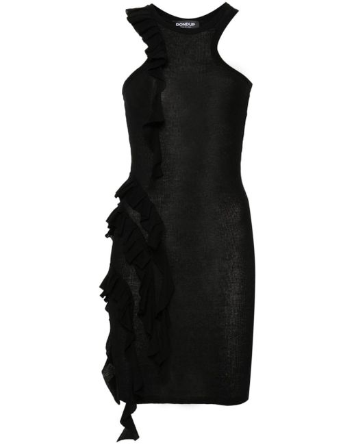 Dondup Black Ruffled Cotton Midi Dress