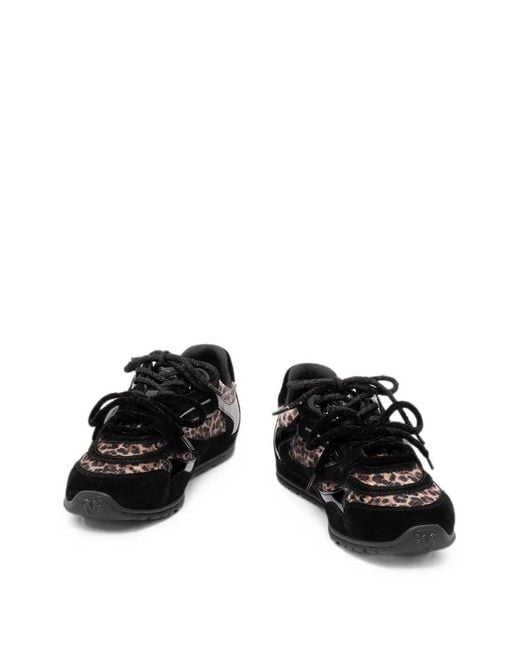 Pinko Black Yulia 01 Leopard-Print Panelled Sneakers