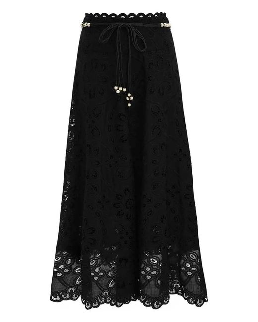 Zimmermann Black Embroidered Draping Skirt