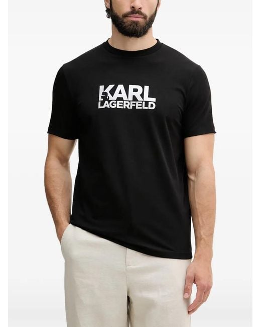 Karl Lagerfeld Black Logo-Print Cotton T-Shirt for men