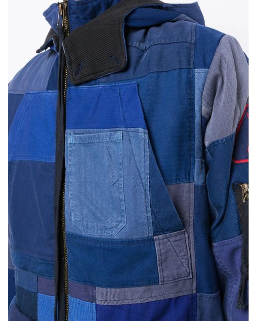 Greg Lauren Blue Patchwork-Design Coat for men