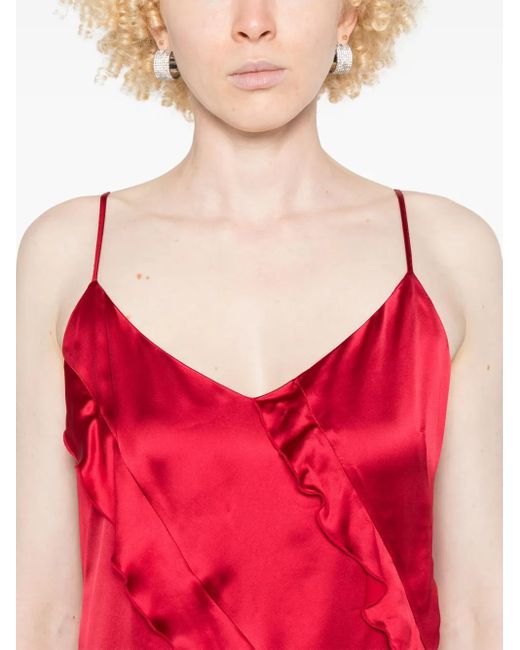 Twinset Red Maxi Ruffled Satin Dress