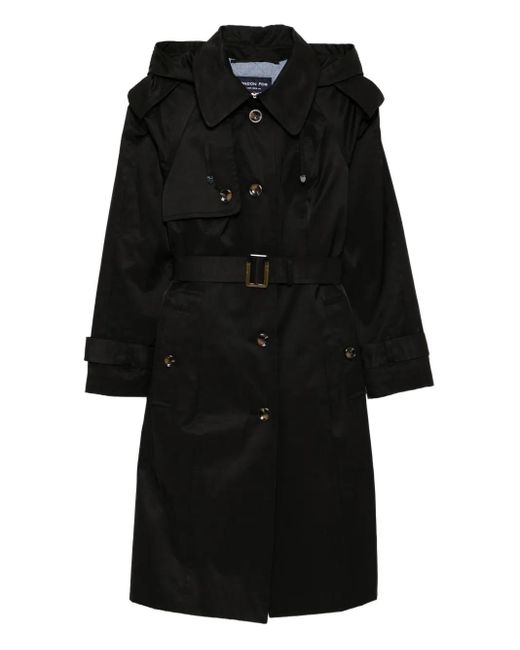 London Fog Black Belted Hooded Trench Coat