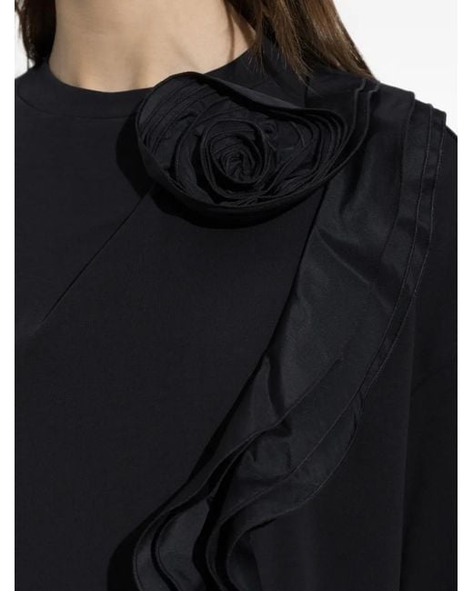 Max Mara Blue Ruffled Floral-Appliqué T-Shirt