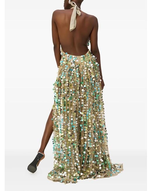 SANA OSMANI Green Divina Sequin Maxi Dress