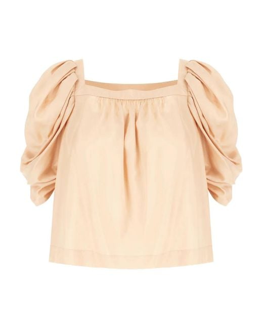 Chloé Natural Puff-Sleeve Gathered Blouse