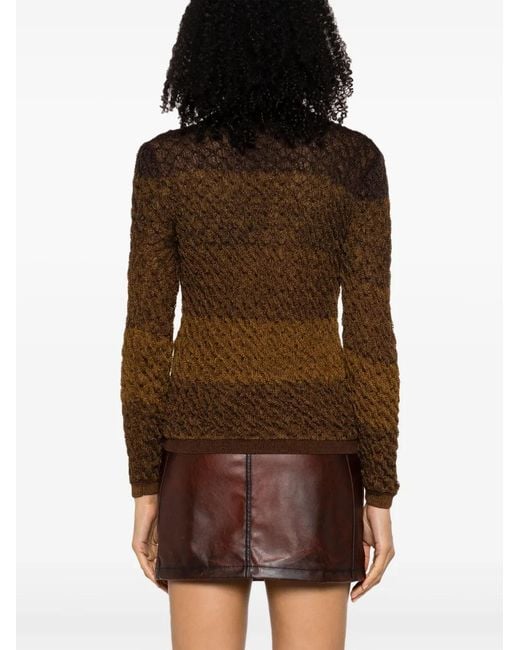 Isa Boulder Brown Shirred-Effect Striped Jumper