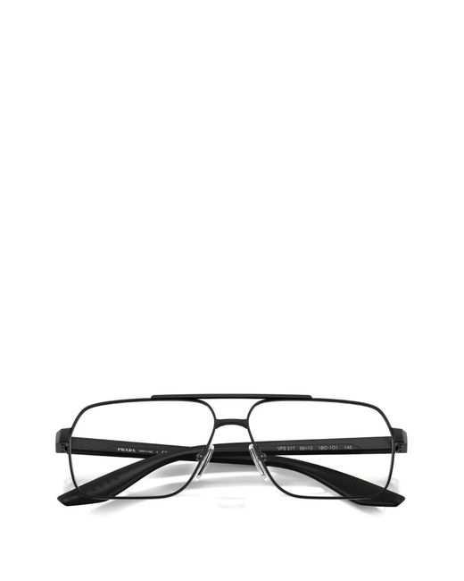Prada Linea Rossa Black Rectangle-Frame Glasses