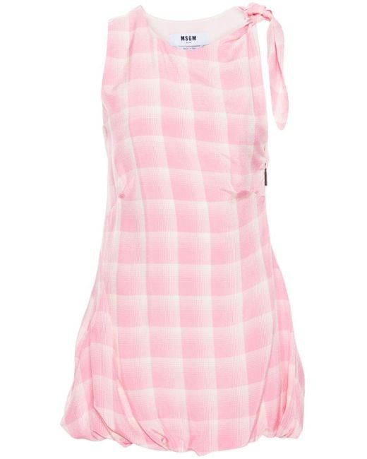 MSGM Pink Check-pattern Sleeveless Dress