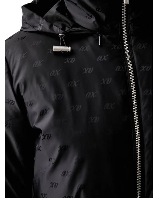 ARMANI EXCHANGE Black Monogram-Pattern Hooded Coat