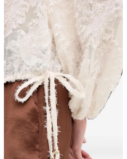 Ouí White Fringed Puff-Sleeve Blouse