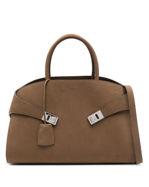 Ferragamo Brown Medium Hug Nubuck Leather Bag