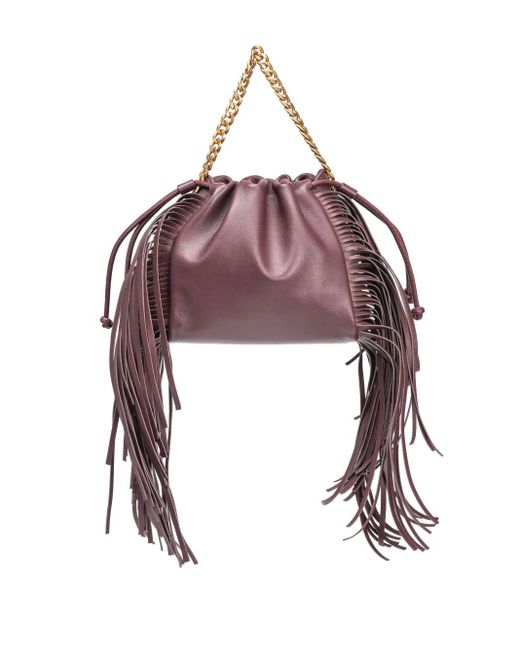 Pinko Purple Fringed Leather Tote Bag