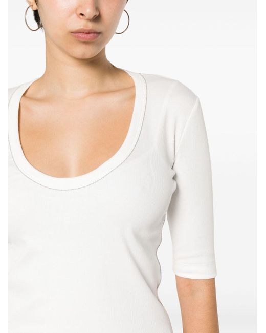 Fabiana Filippi White Gebürstetes T-Shirt mit Kettendetail