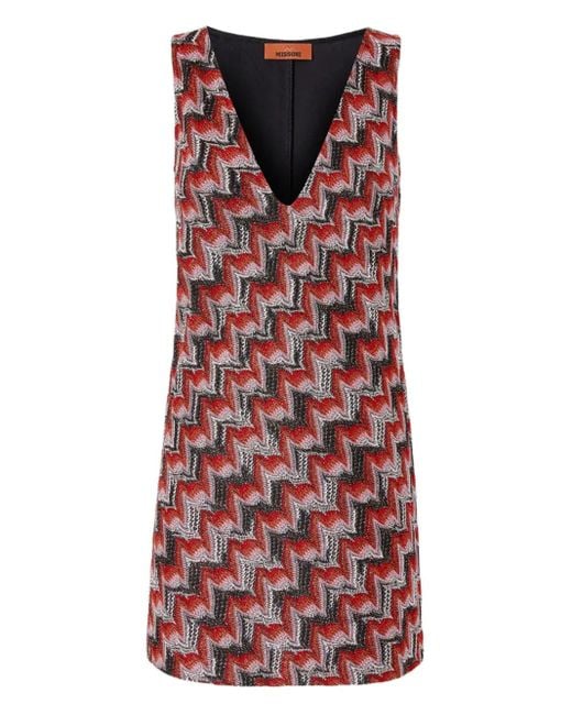 Missoni Red Zigzag-Pattern Mini Dress