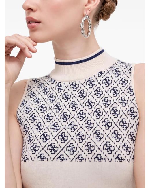 Guess White Patterned High-Neck Tank Top